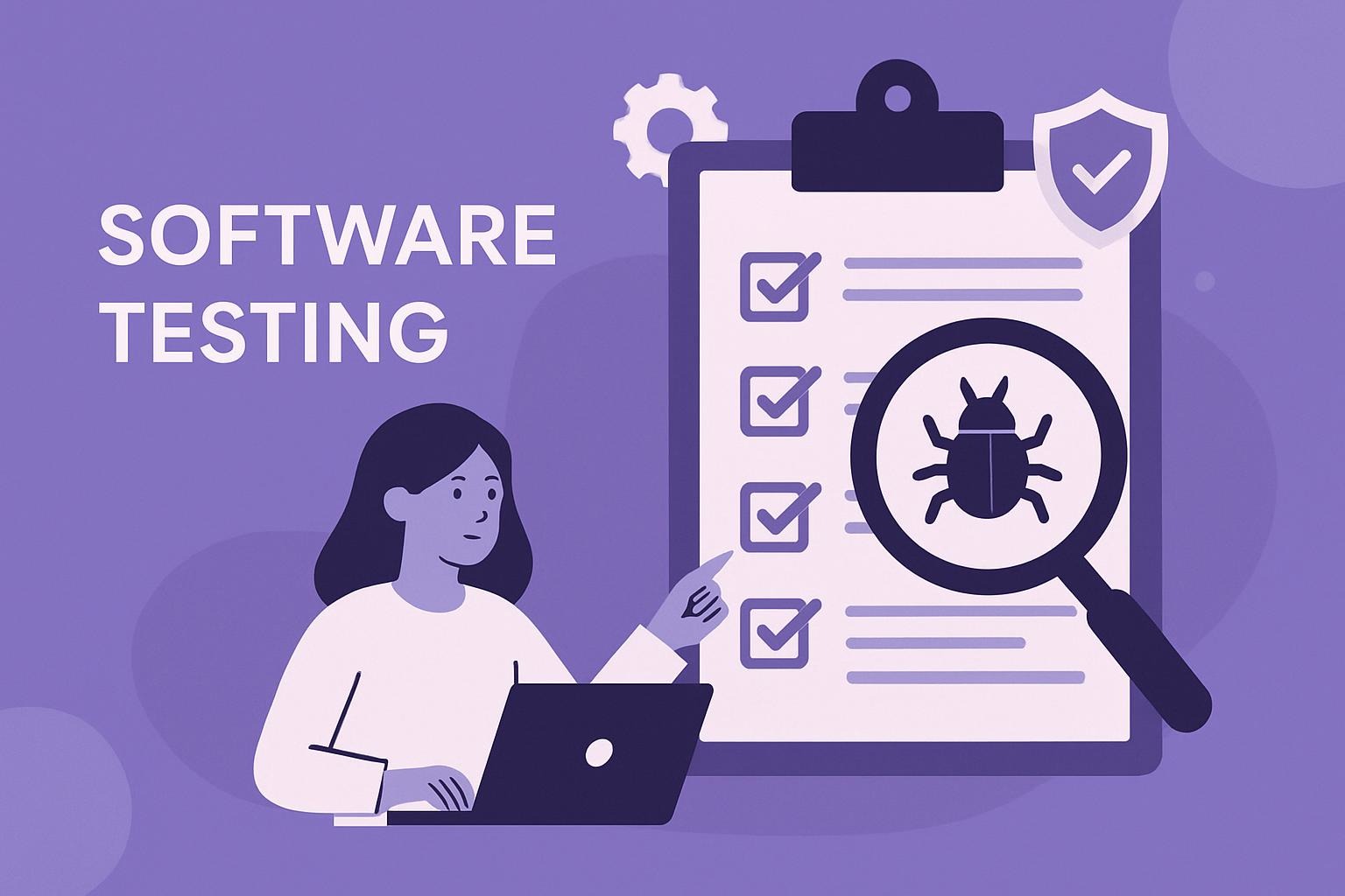 software testing image with magnifying glass looking for a bug